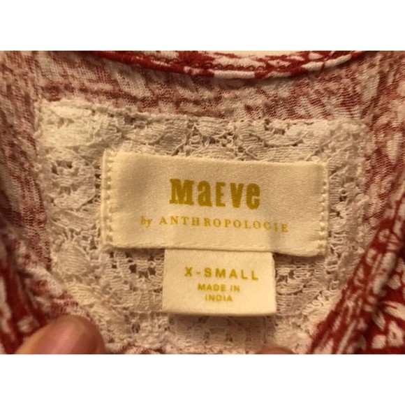 Maeve Quinn Top Red & White Floral Crochet Trim Ruffled Hem Layer Openback XS - Picture 11 of 14